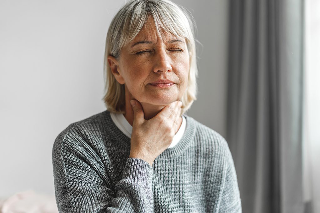 Person with a sore throat, Strep throat, swollen lymph nodes